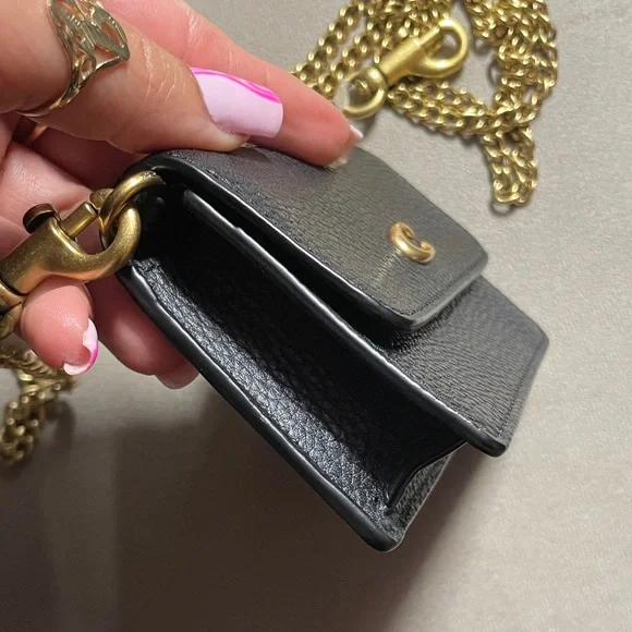 Coach Black Pebbled Leather Mini Crossbody with Gold Chain - Picture 5 of 9